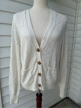 J.Crew Cardigan Sweater Women's Medium Ivory
Open Knit Button Front Pockets